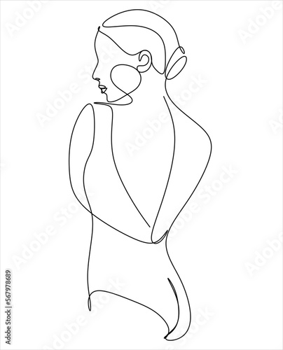 Trendy Line Art Woman Body. Minimalistic Black Lines Drawing. Female Figure Continuous One Line Abstract Drawing. Modern Scandinavian Design. Vector Illustration.