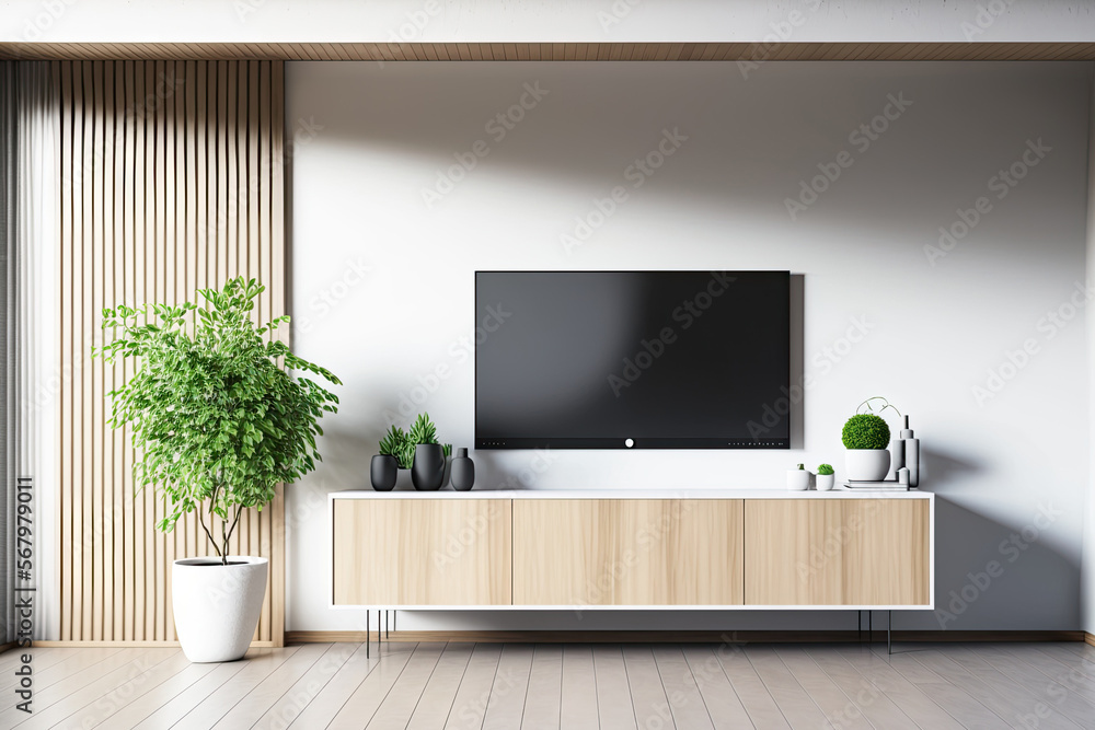 Minimal TV inside wall mockup for the Japanese room. Generative