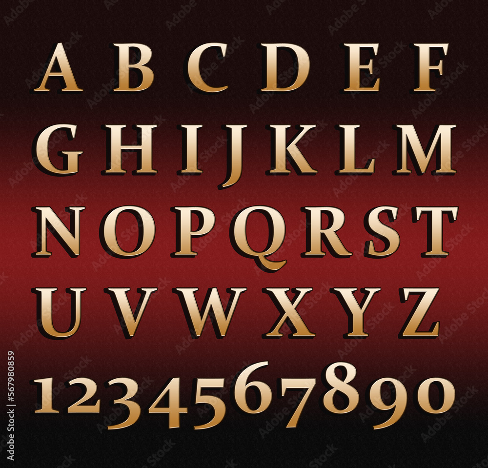Gold letters and numbers on a read background. Gold letters and numbers on a read background.