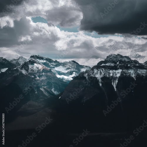 Wallpaper Landscape and Nature painting - Blue mountain and clouds scenic landscapes and natural wonders - used as a wall painting - digital painting