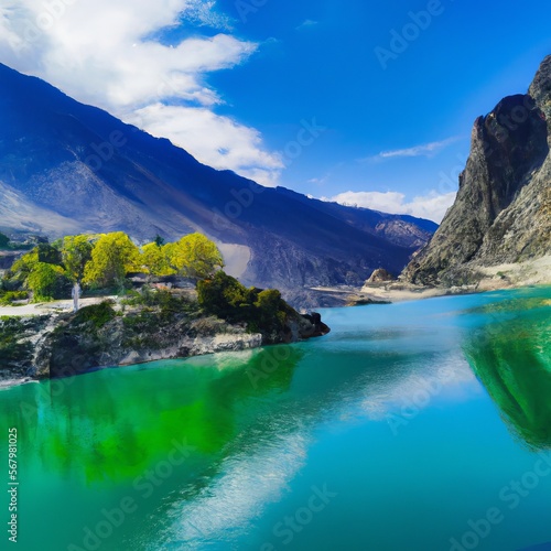 Wallpaper Landscape and Nature painting - Mountain clear reflection of sea water scenic landscapes and natural wonders - used as a wall painting - digital painting