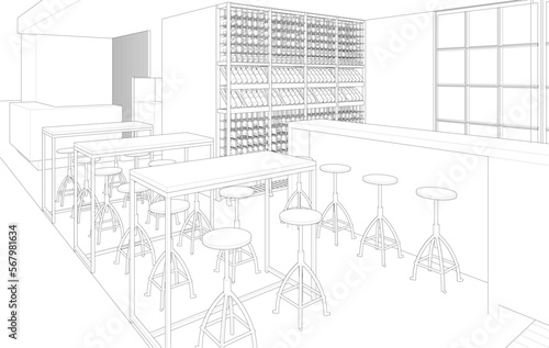 3D illustration of bistro shop