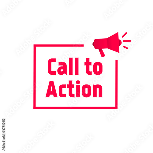 Call to action. Badge with megaphone icon vector template. Banner for business, marketing.