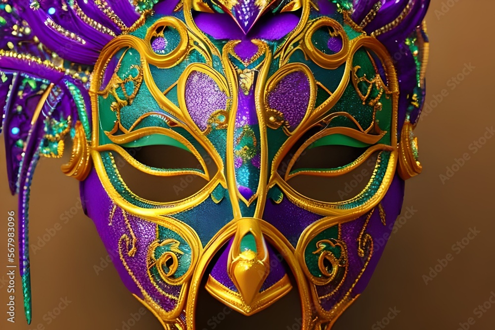 Naklejka premium Mardi Gras Mask - Intricate and ornate mask in traditional Mardi Gras, Courir de Mardi Gras