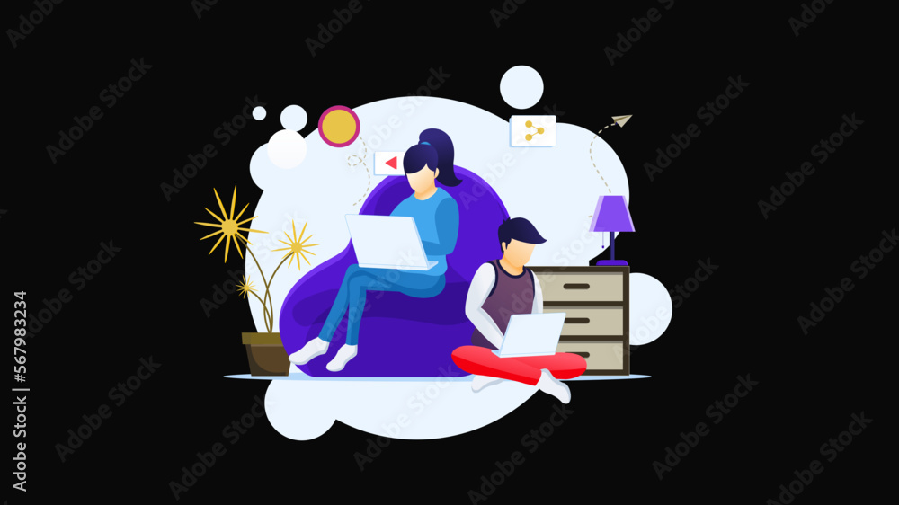 illustration of people working in home