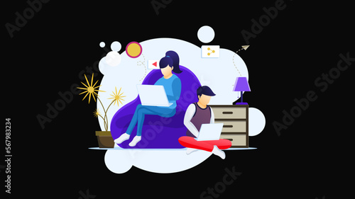illustration of people working in home