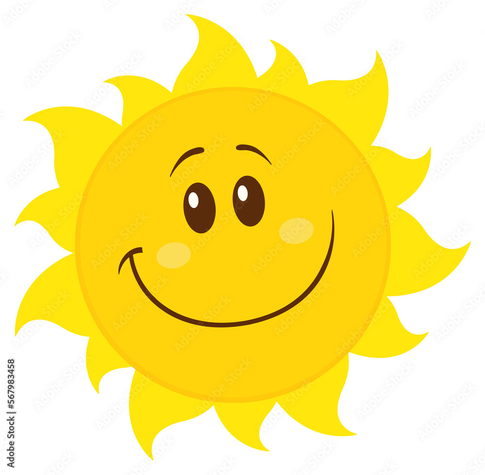 Smiling Yellow Simple Sun Cartoon Mascot Character. Hand Drawn Illustration Isolated On Transparent Background