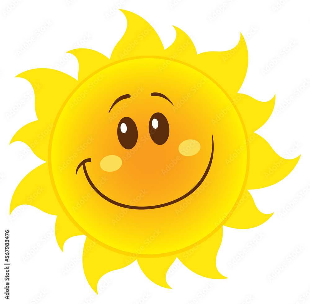 Smiling Yellow Simple Sun Cartoon Mascot Character With Gradient. Hand Drawn Illustration Isolated On Transparent Background