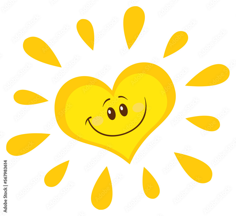 Smiling Sun Heart Cartoon Mascot Character. Hand Drawn Illustration Isolated On Transparent Background Smiling Sun Heart Cartoon Mascot Character. Hand Drawn Illustration Isolated On Transparent Background