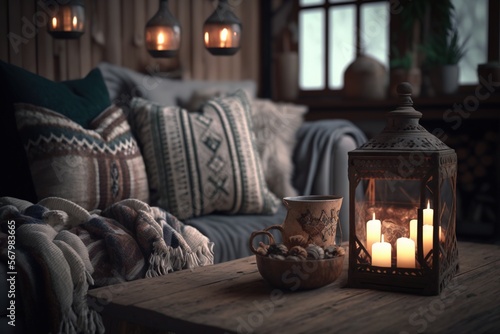 Warm and Cozy Baltic-Inspired Living Room with Wooden Elements and Rustic Accents 3. Generative AI.