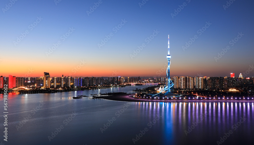 Linyi Radio and TV Tower, Shandong Province, China, is a city landmark
