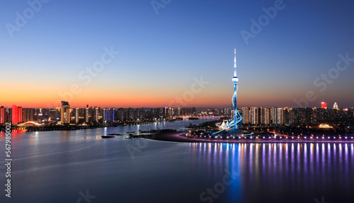 Linyi Radio and TV Tower, Shandong Province, China, is a city landmark
