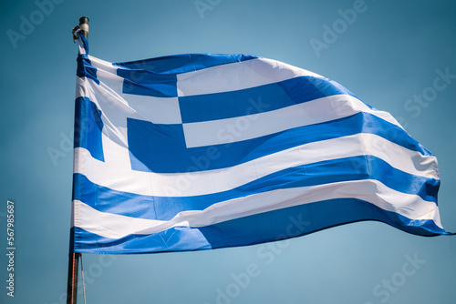 Griechische Flagge weht im Wind photo