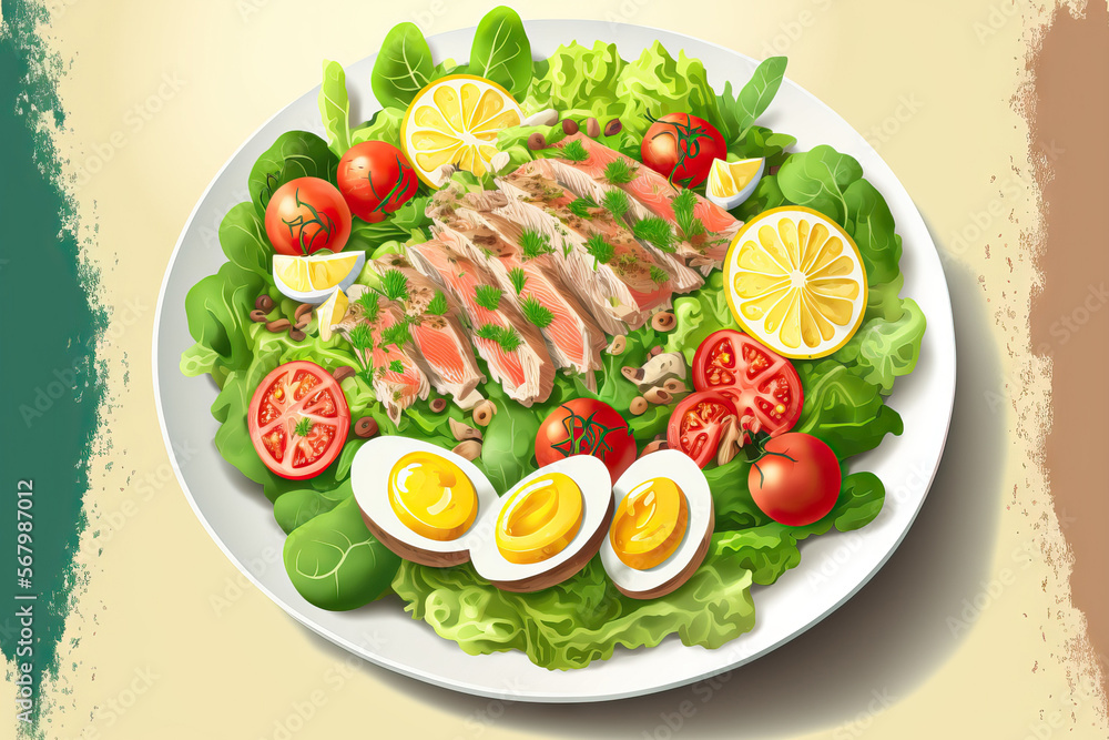 lettuce, tomatoes, eggs, and tuna salad. Generative AI