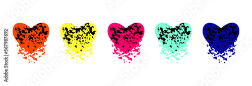 A broken heart in different colors on a white background. Set of icons.