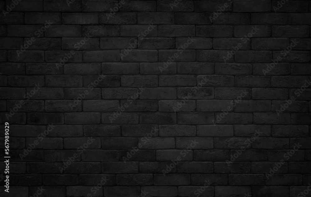 Abstract dark brick wall texture background pattern, Wall brick surface texture. Brickwork painted of black color interior old clean concrete grid uneven.