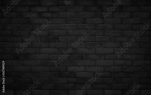 Abstract dark brick wall texture background pattern, Wall brick surface texture. Brickwork painted of black color interior old clean concrete grid uneven.