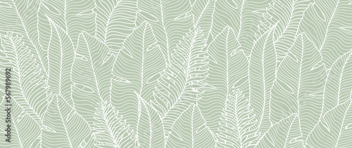 Stylish floral illustration in pale blue tones with palm leaves, ferns and branches for wallpapers, backgrounds, covers, design