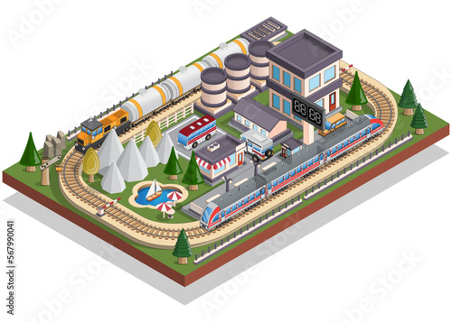 Railway. Isometric. Isolated on a white background. Vector illustration.