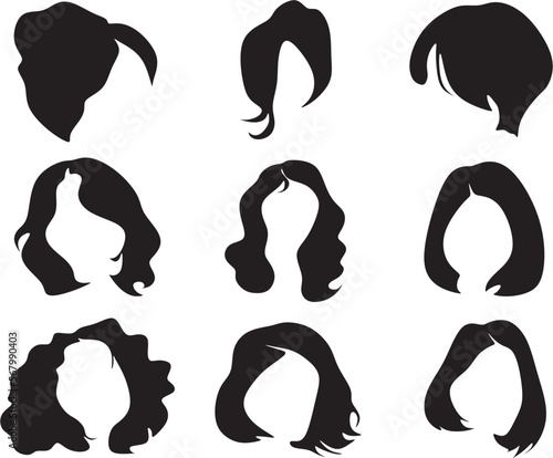 Set long and short hair natural and silhouette Vector Illustration