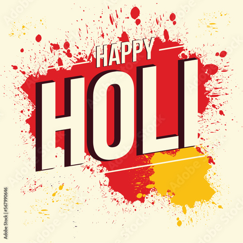 Vector illustration of Happy Holi greeting, written Happy Holi, festival elements with colorful background
