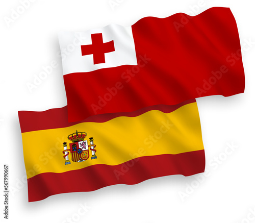 Flags of Kingdom of Tonga and Spain on a white background