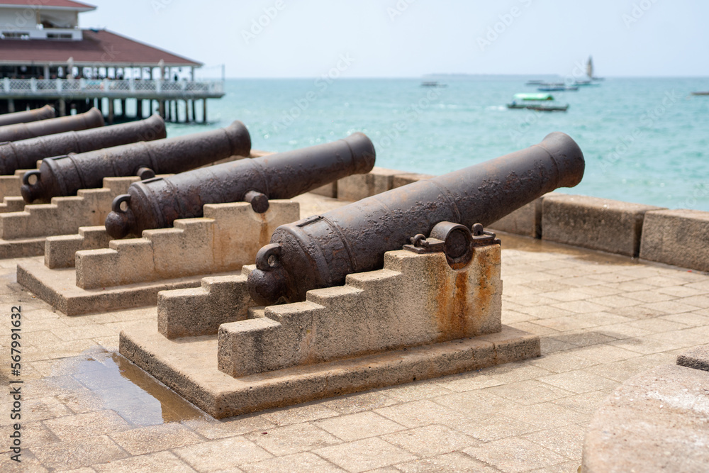 Cannons on the waterfront in Stone Town Zanzibar