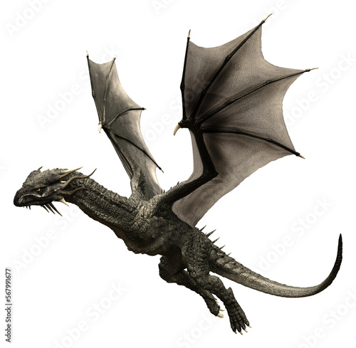 Canvas Print 3d render black dragon, fantasy creature