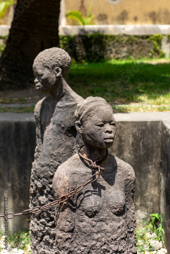 Sculpture of slaves dedicated to victims of slavery in Stone Town of Zanzibar