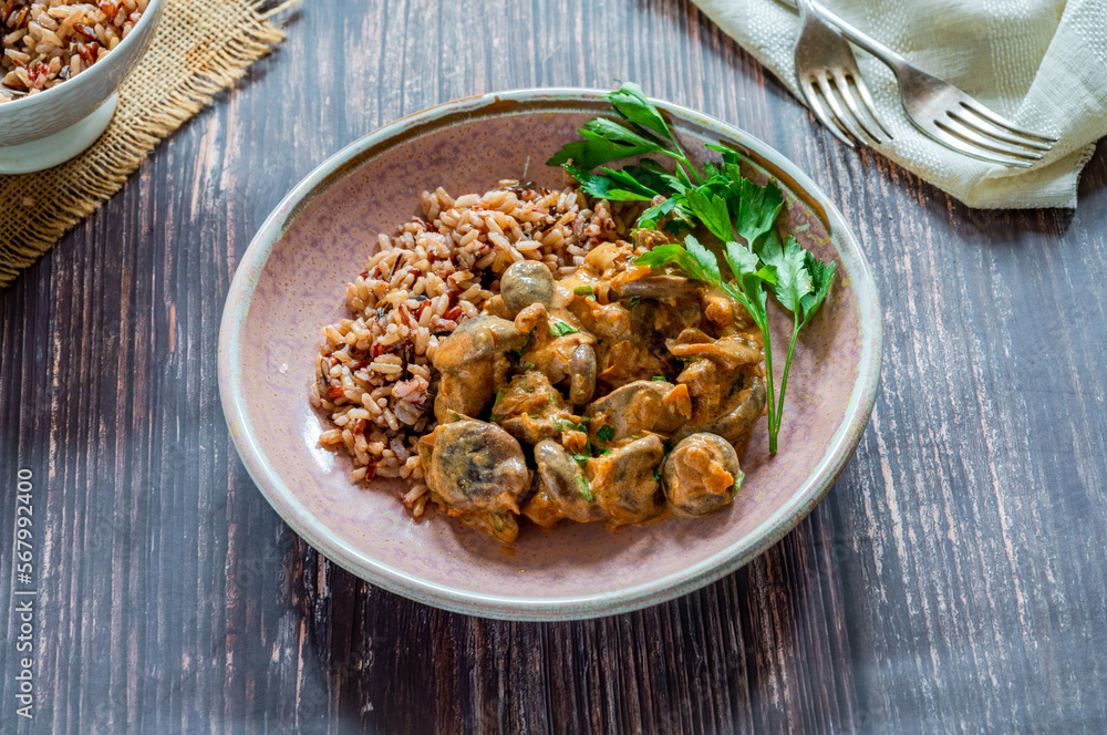 Creamy mushroom stroganoff with wild rice Creamy mushroom stroganoff with wild rice