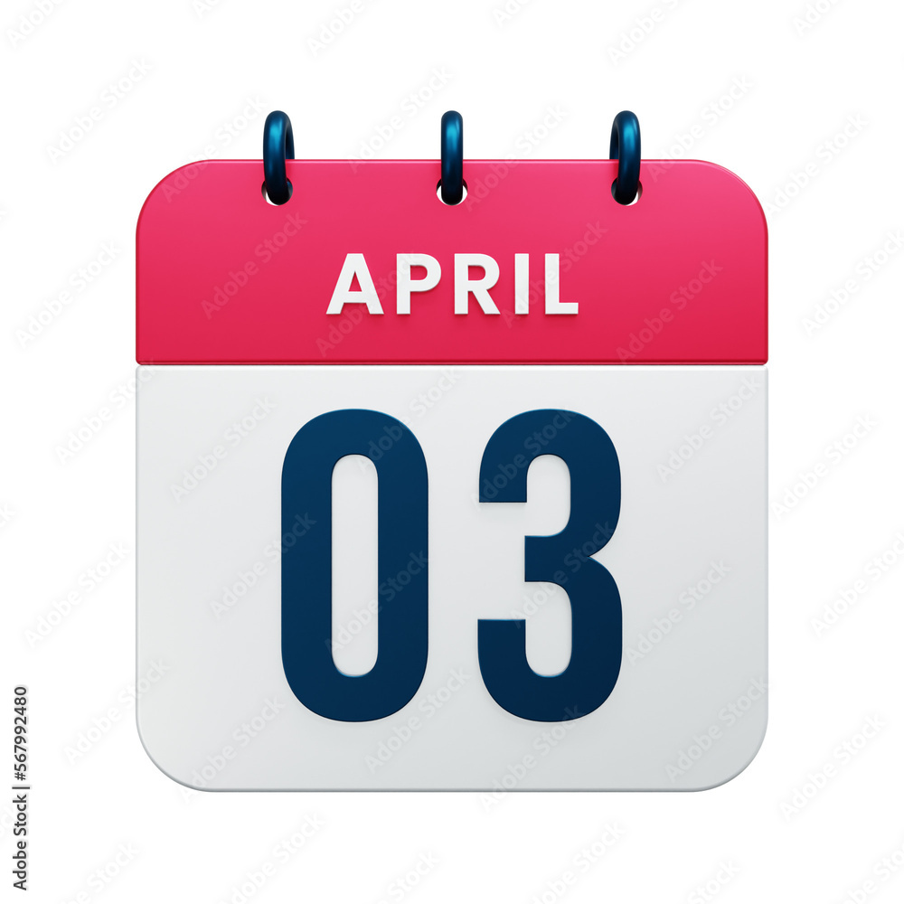 April Realistic Calendar Icon 3D Rendered Date April 03 April Realistic Calendar Icon 3D Rendered Date April 03