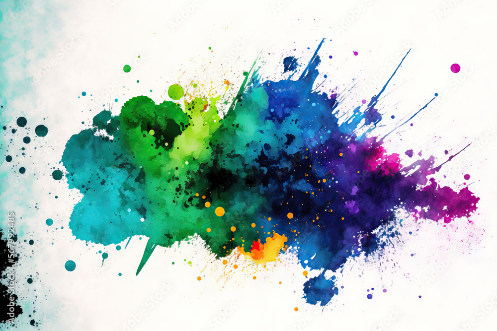Fototapeta premium Background made in watercolor with blotches and splatters. painting with brushstrokes. 2D illustration. Generative AI