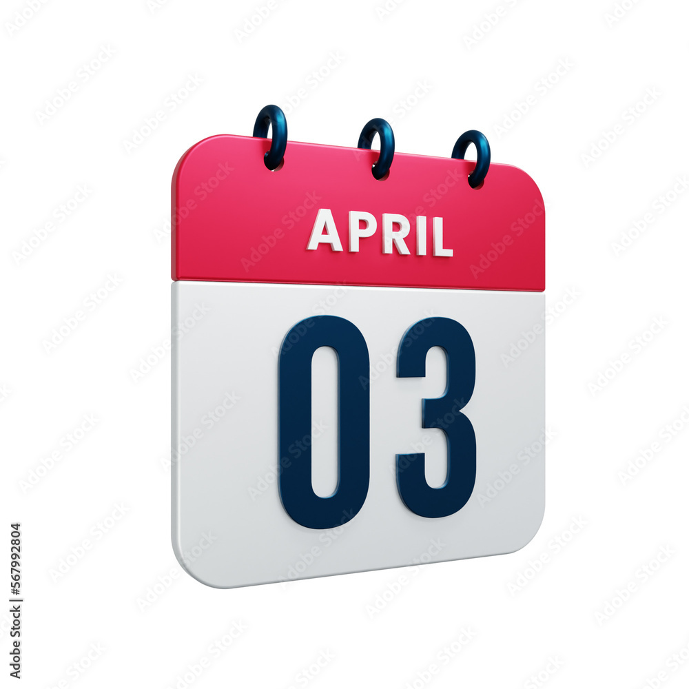 April Realistic Calendar Icon 3D Rendered Date April 03 April Realistic Calendar Icon 3D Rendered Date April 03