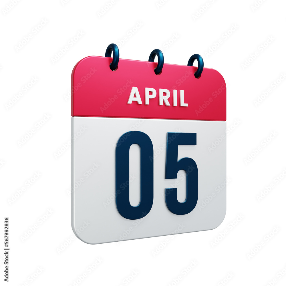 Fototapeta premium April Realistic Calendar Icon 3D Rendered Date April 05
