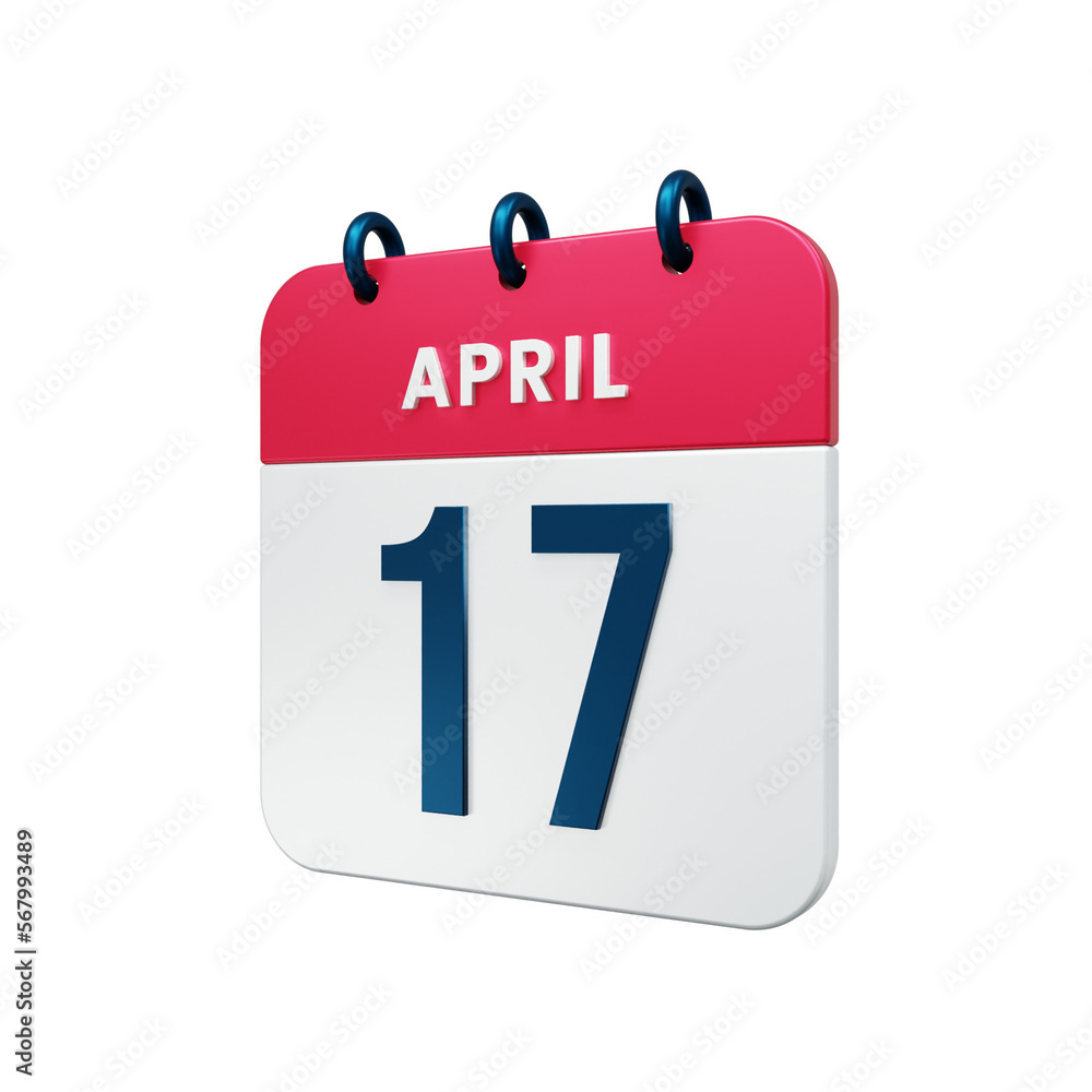April Realistic Calendar Icon 3D Rendered Date April 17 April Realistic Calendar Icon 3D Rendered Date April 17