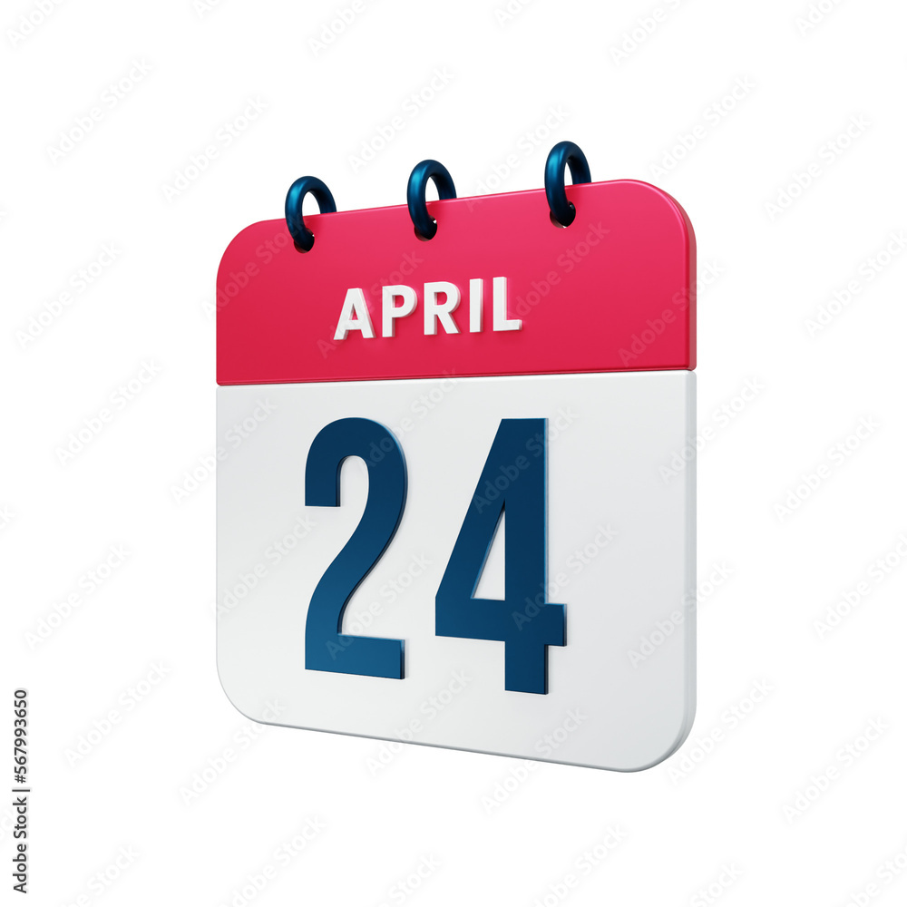 April Realistic Calendar Icon 3D Rendered Date April 24 April Realistic Calendar Icon 3D Rendered Date April 24