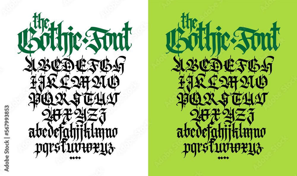 Gothic. Uppercase and lowercase black letters on a white background ...