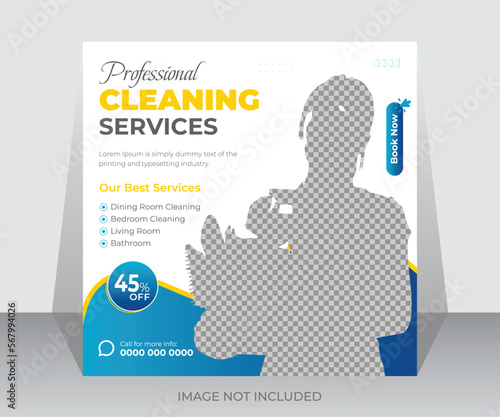 Cleaning service social media post banner template. House, Office, and hotel cleaning social media square banner or web ads poster design 