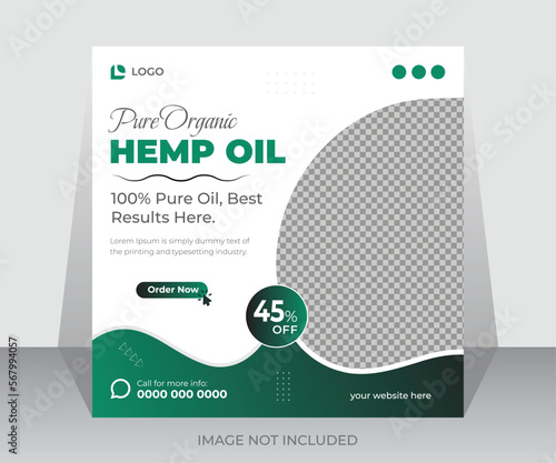 Hemp cbd oil natural pure social media banner and web ads post design template