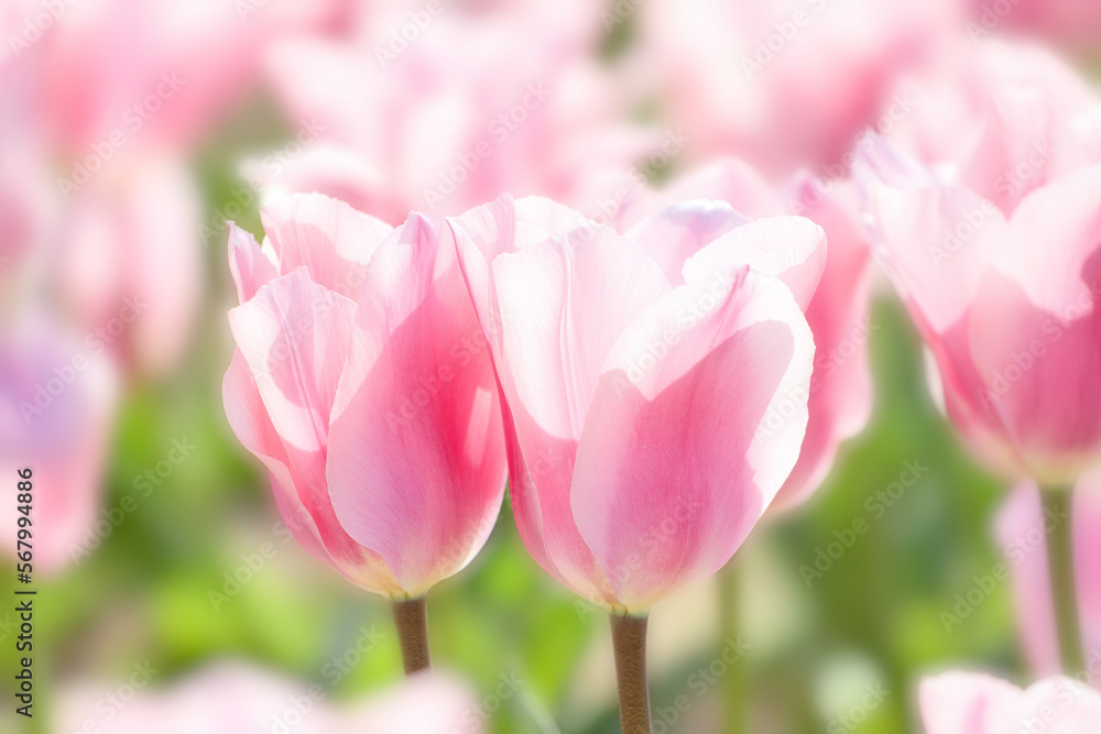 Obraz premium 寄り添い合う淡いピンクのチューリップ