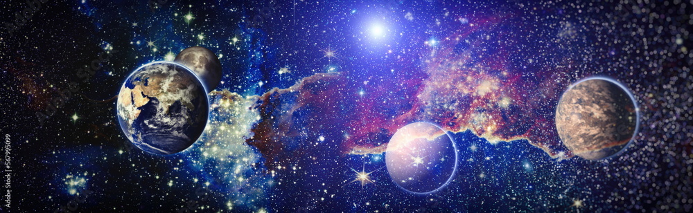 Obraz premium Beautiful Earth in deep space. Universe concept background.Fiery explosion in space. Abstract illustration of universe. Elements of this image furnished by NASA