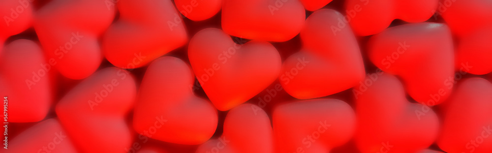 Banner on theme of love, passion, Valentine's day. Template for website header, blog, article, advertisement. Defocused abstract background with heart shaped sweets illuminated by bright red light. Banner on theme of love, passion, Valentine's day. Template for website header, blog, article, advertisement. Defocused abstract background with heart shaped sweets illuminated by bright red light.
