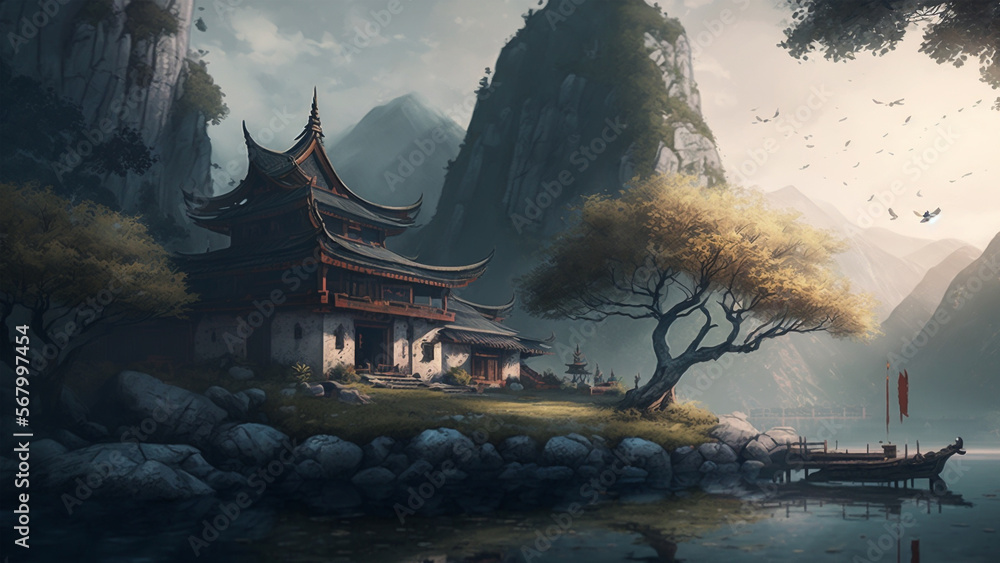 Obraz premium fantasy chinese temple 