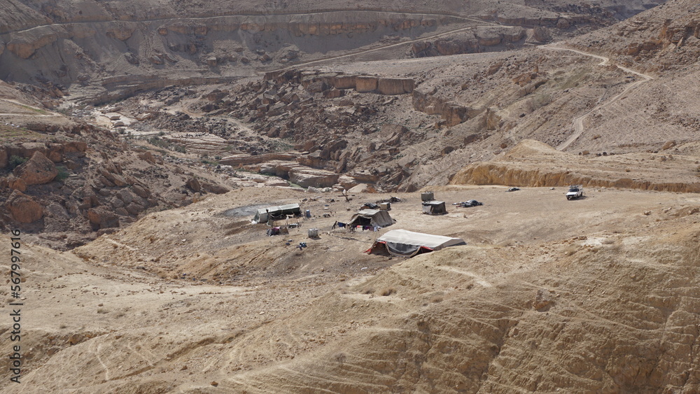 Tents next to the hiking trail Wadi Mujib between Moujib Panorama and