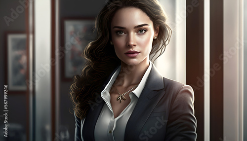 Free Download Confident business woman leader, elegant professional company executive ceo manager, wearing suit in office with arms crossed generated by AI 3D render - GFXLoad