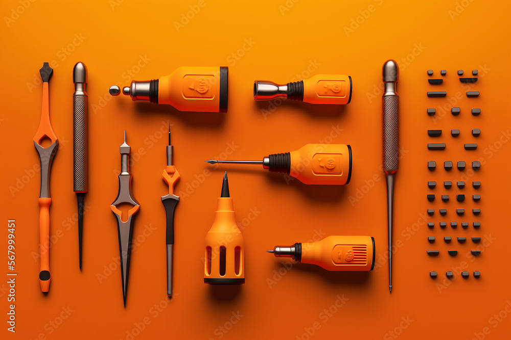 Fototapeta premium screwdrivers on orange background. Generative AI