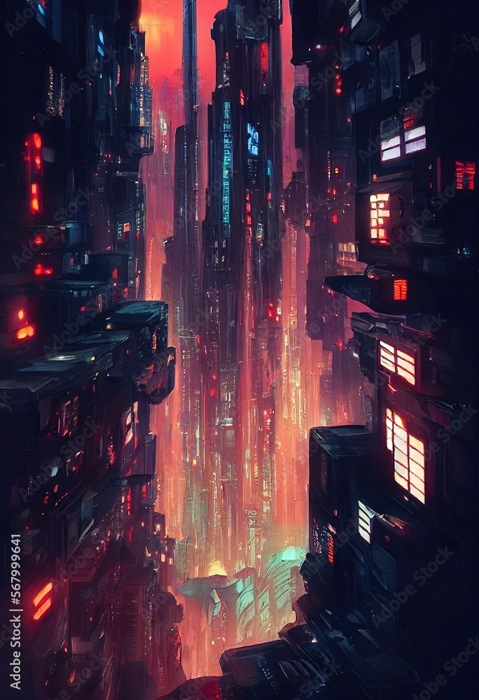 Futuristic anime cyberpunk cityscape. Sci-fi wallpaper. Retro future Ai ...