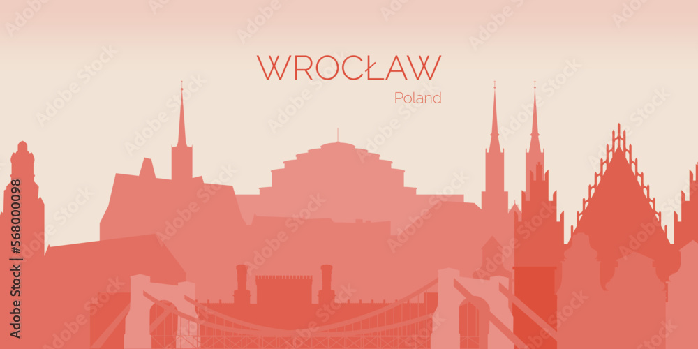 Wroclaw City Skyline Silhouette, City View Vector Illustration
