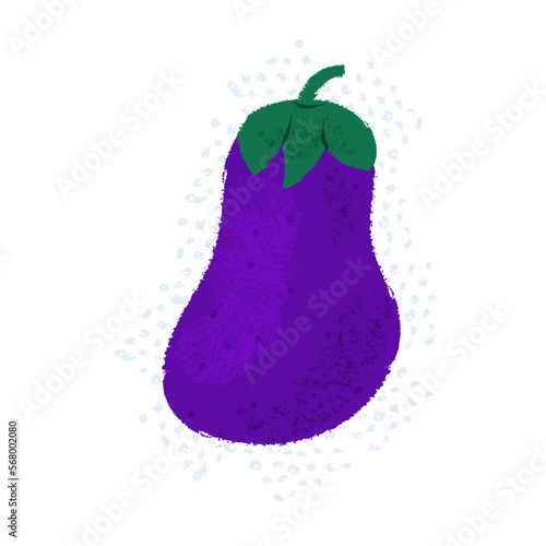 Eggplant aubergine hand-drawn illustration with textures. Healthy organic food concept. Elements on different layers for ease of use. Full vector. Transparent background.