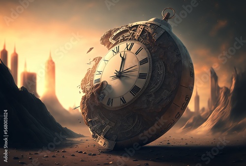 Fototapet old clock in a desert
